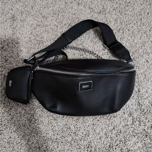 DKNY Black Belt Bag with Silver Accents